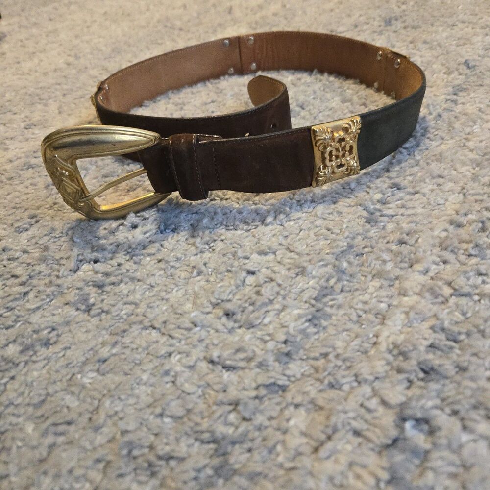 Vintage 90's Brighton Belt Colorblock Brown Green Suede M45300 Size 30-32